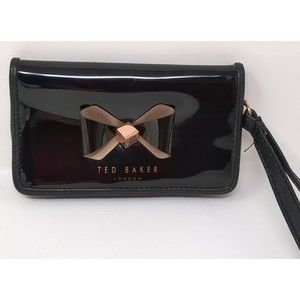 Ted Baker Bow Vinyl Patent Leather Black Purse Wallet VTG